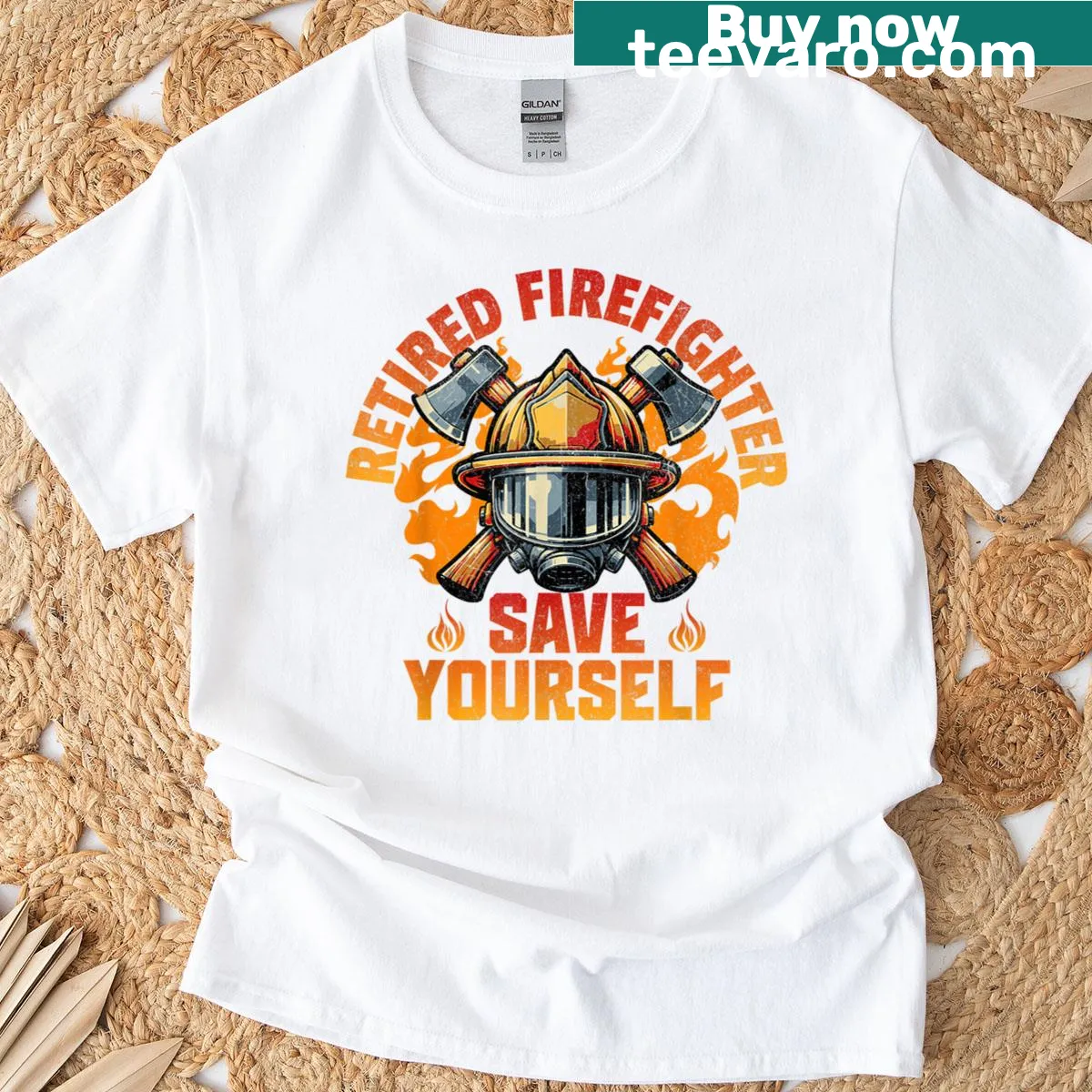 Retired firefighter t-shirt with humorous text design — on a men's t-shirt