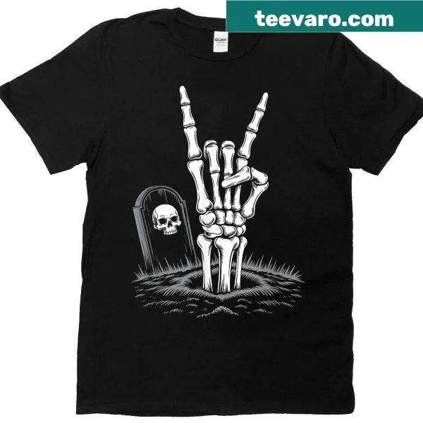 Skeleton playing guitar design for a funny Halloween t-shirt