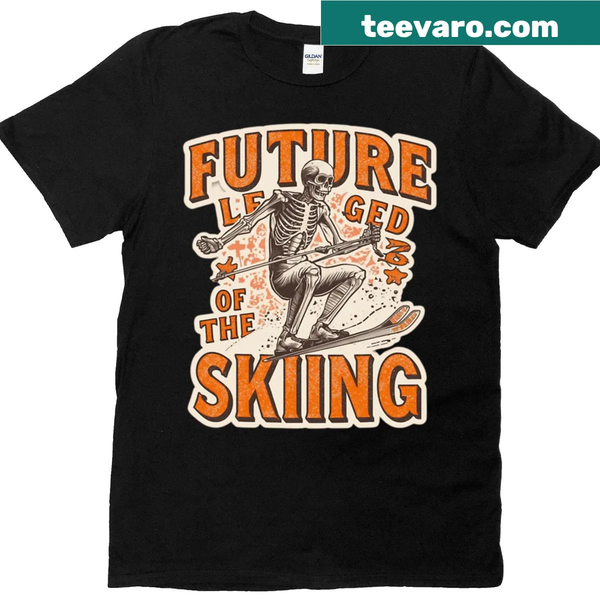 Skeleton athlete skiing design on t-shirt — on a men's t-shirt