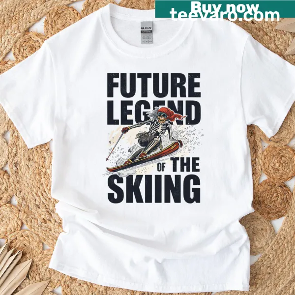 Skeleton skiing graphic T-shirt