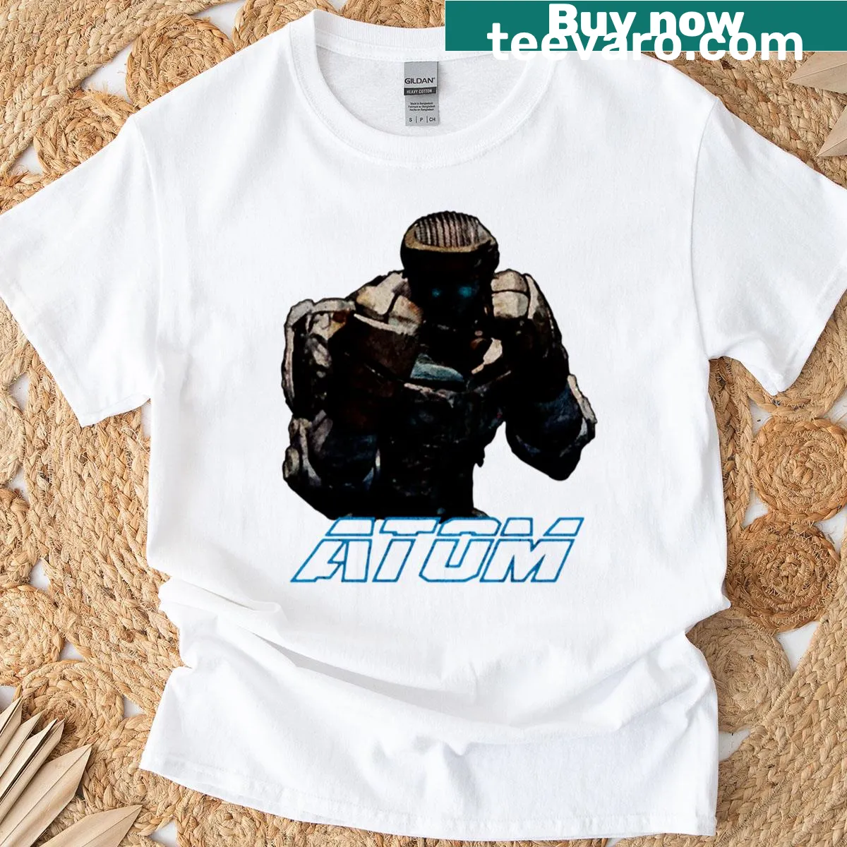 Illustration of a futuristic robot inspired by Real Steel on a t-shirt — on a men's t-shirt