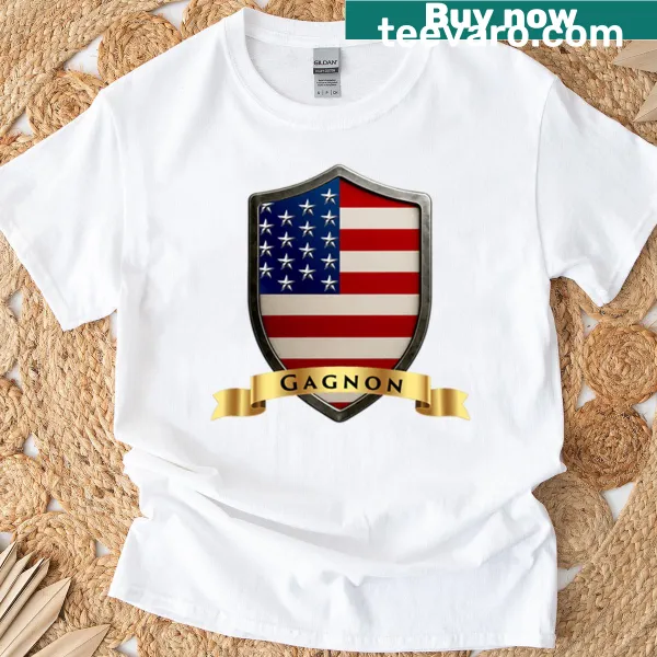 Patriotic Gagnon family crest t-shirt with stars and stripes.