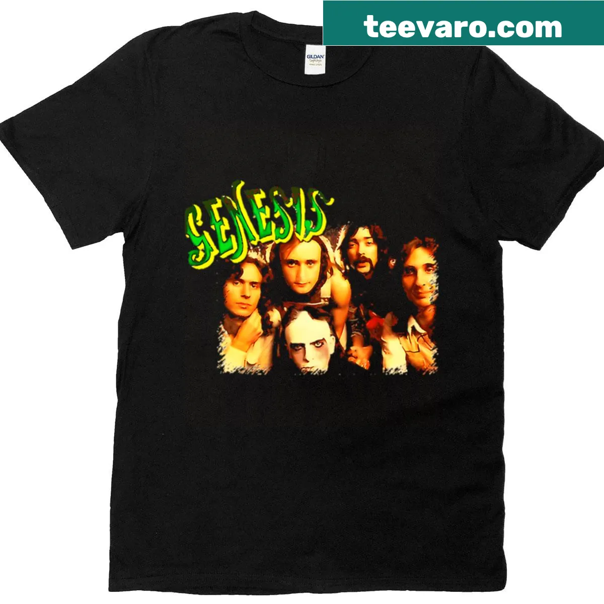 T-shirt featuring a design for the Genesiss rock band — on a men's t-shirt