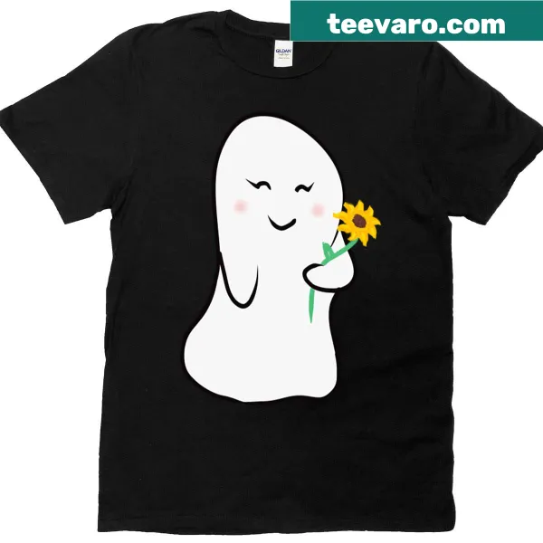 Whimsical T-shirt with a ghost and sunflower illustration