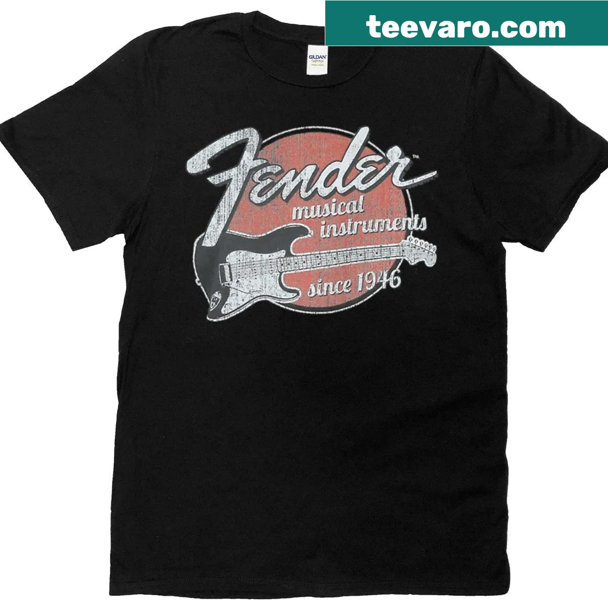 T-shirt featuring an illustration of a Gold Telecaster guitar — on a men's t-shirt