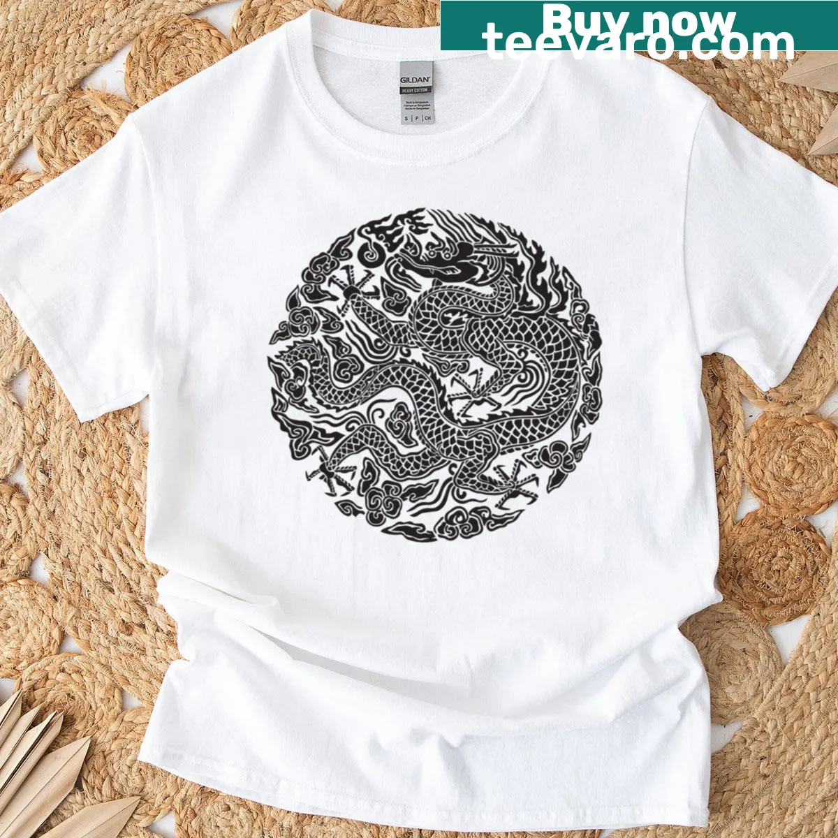 Illustration of a five-clawed dragon in a royal robe — on a men's t-shirt