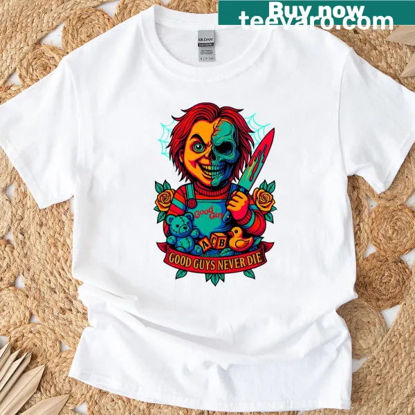 T-shirt with Good Guys Never Die saying in bold typography
