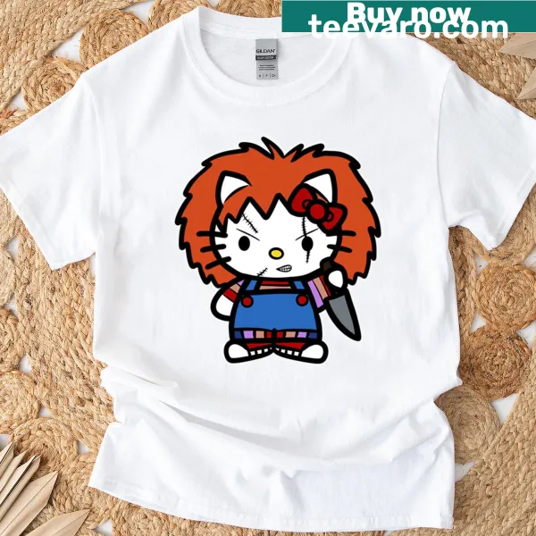 Cartoon Halloween killer doll cat graphic t-shirt