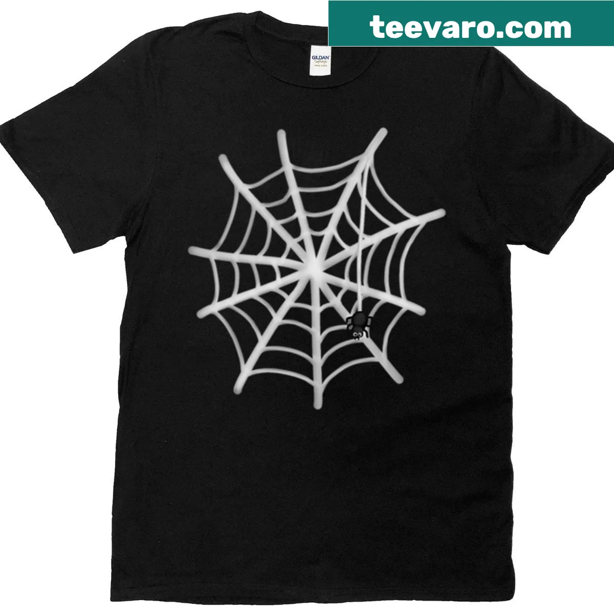 Halloween-themed T-shirt featuring a cute spider graphic — on a men's t-shirt