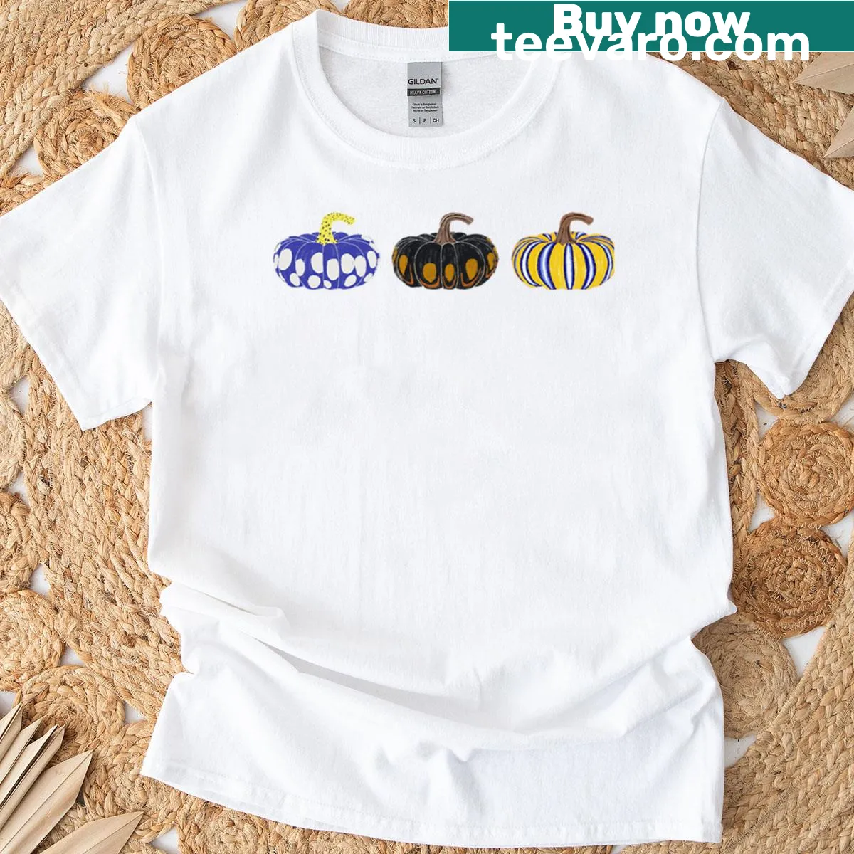 Hand-painted design featuring pumpkins for an autumn theme — on a men's t-shirt