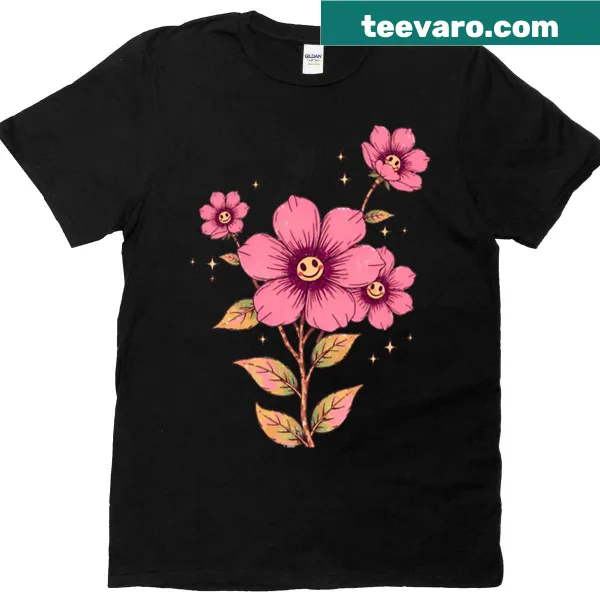 T-shirt with happy emoji flowers design
