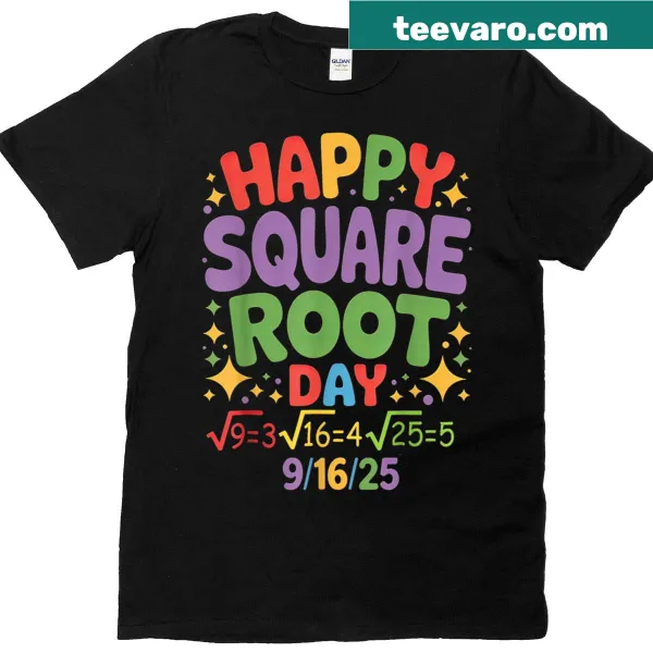 T-shirt celebrating Square Root Day with playful number design.