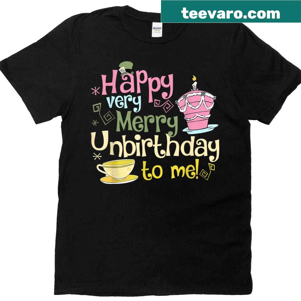 Cheerful illustration graphic celebrating 'Unbirthday' on a t-shirt — on a men's t-shirt