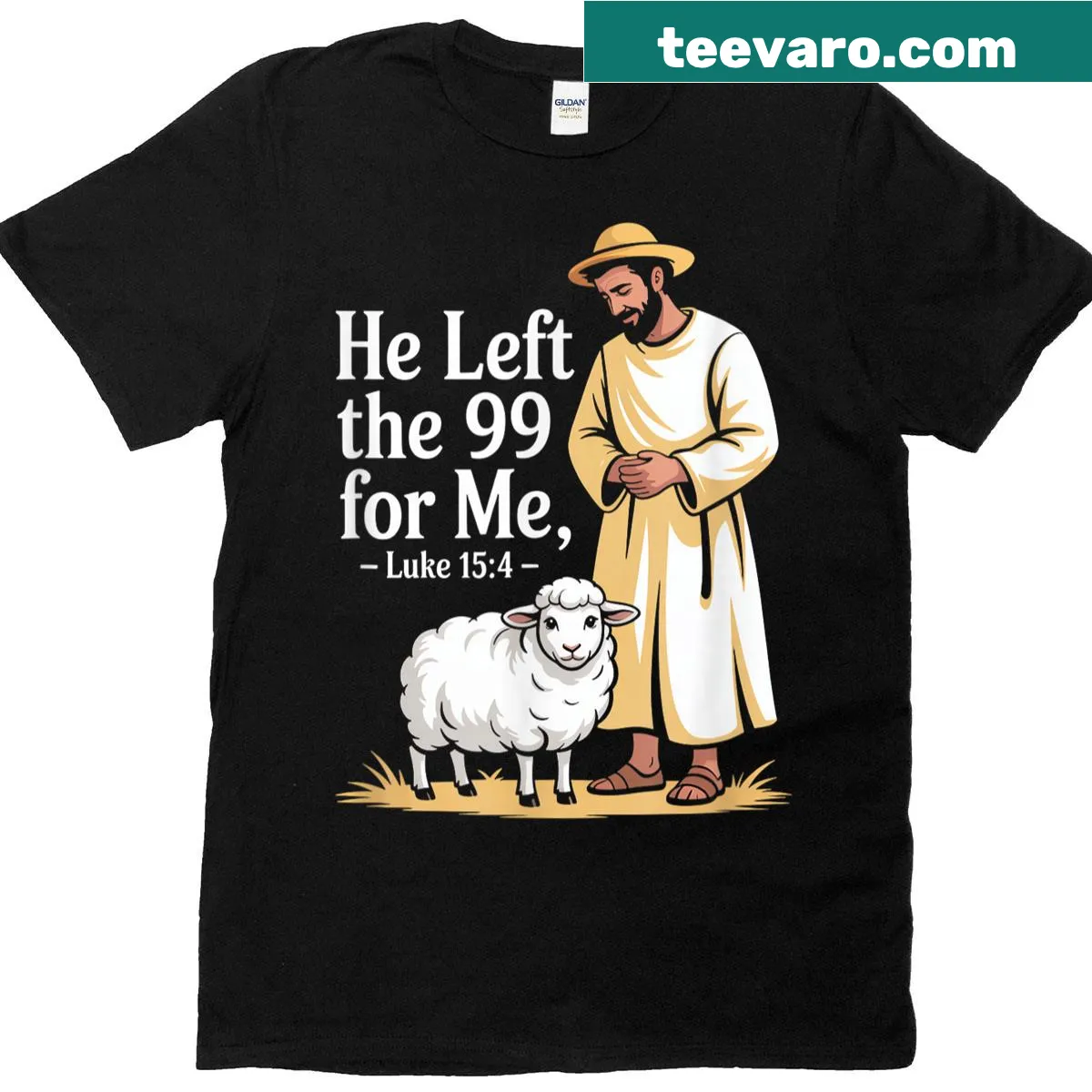 T-shirt with text about the Parable of the Lost Sheep — on a men's t-shirt