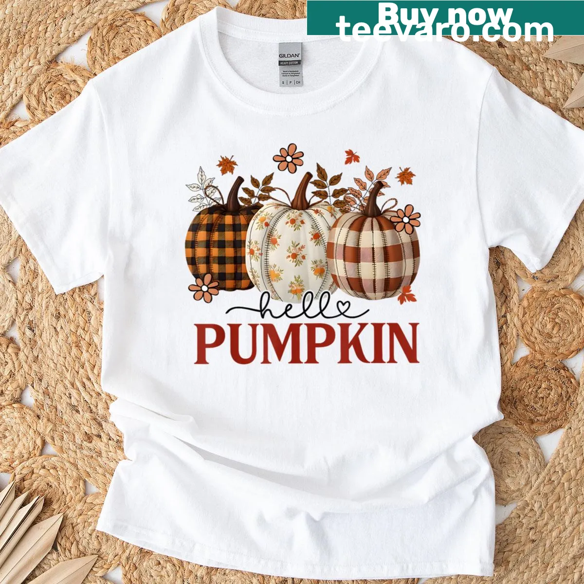 T-shirt with pumpkin and leopard print design for fall — on a men's t-shirt