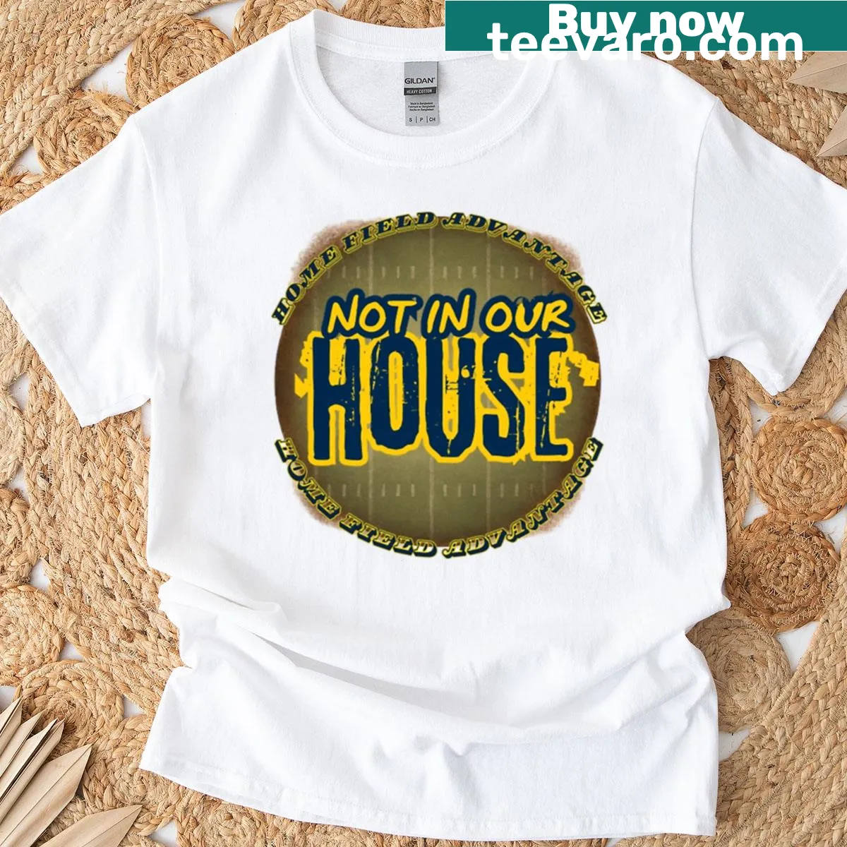 Home Field Advantage t-shirt with bold lettering — on a men's t-shirt