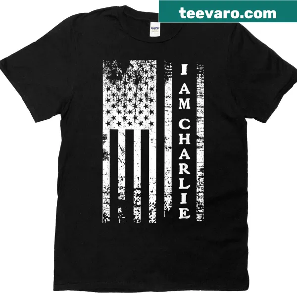 Distressed American flag t-shirt with 'I Am Charlie' text