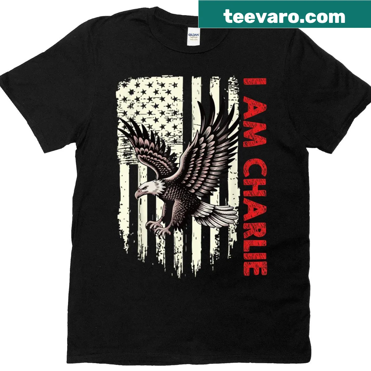 Personalized patriotic shirt with eagle and American flag design — on a men's t-shirt