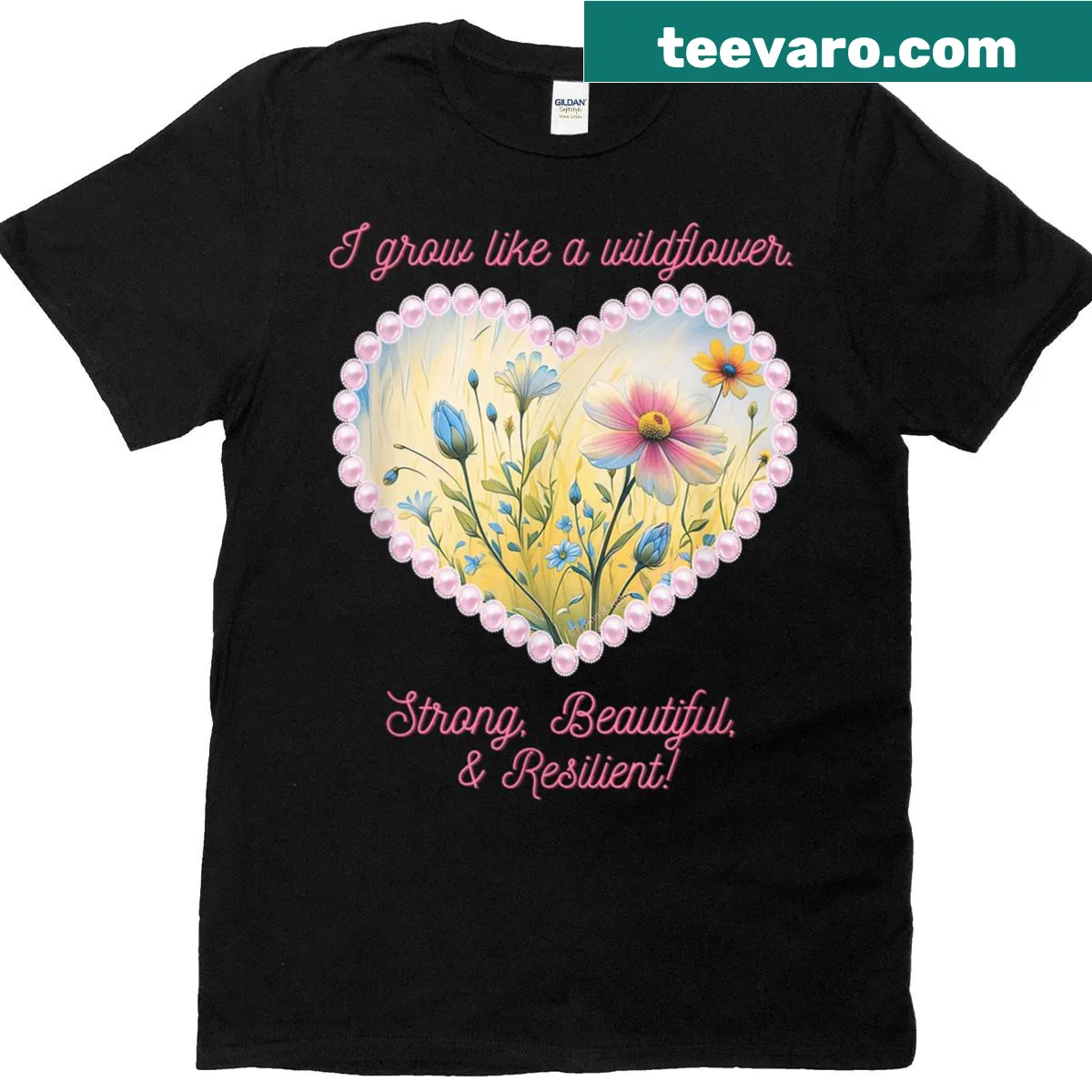 Inspirational tee featuring the phrase about growing like a wildflower — on a men's t-shirt