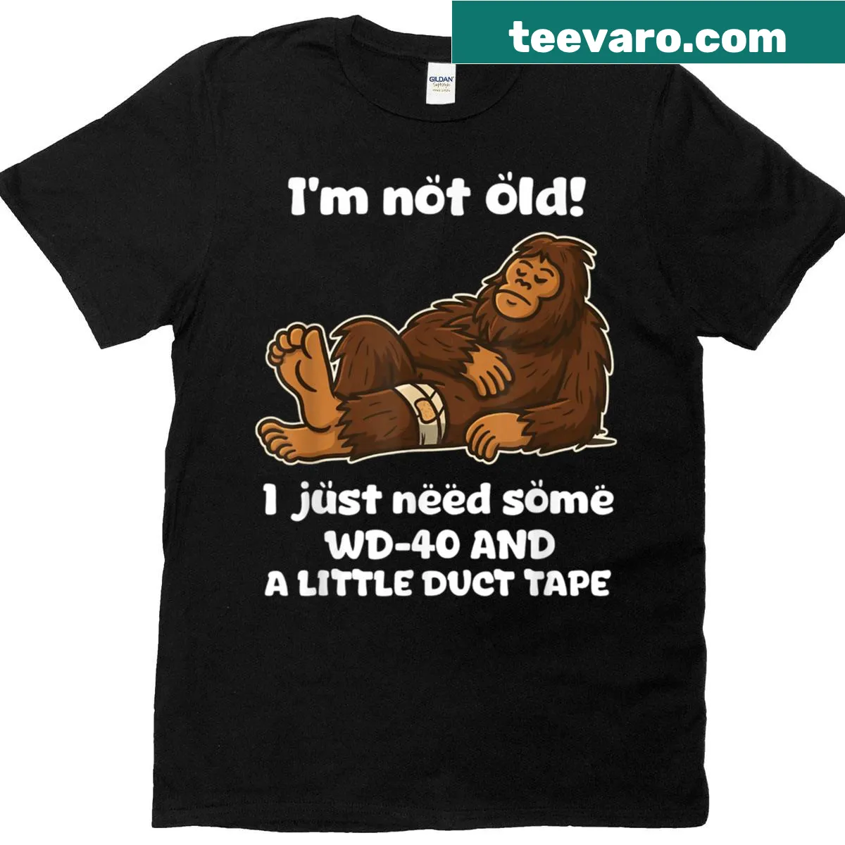 Funny phrase about aging with WD-40 and duct tape on t-shirt — on a men's t-shirt