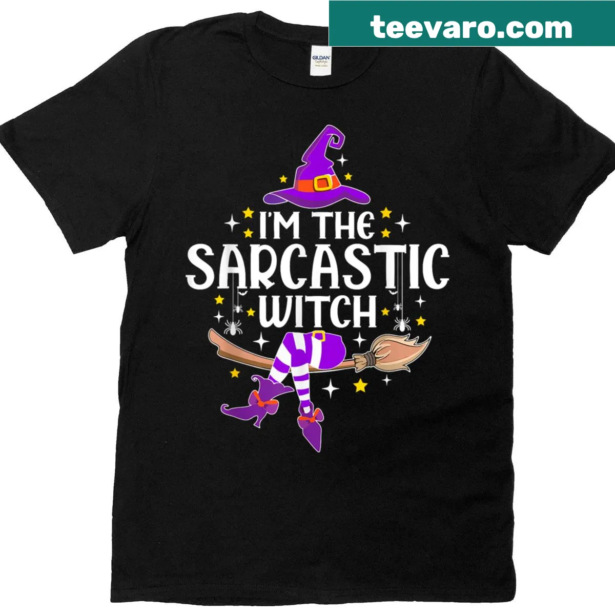 Cartoon witch T-shirt with sarcastic phrase for Halloween — on a men's t-shirt