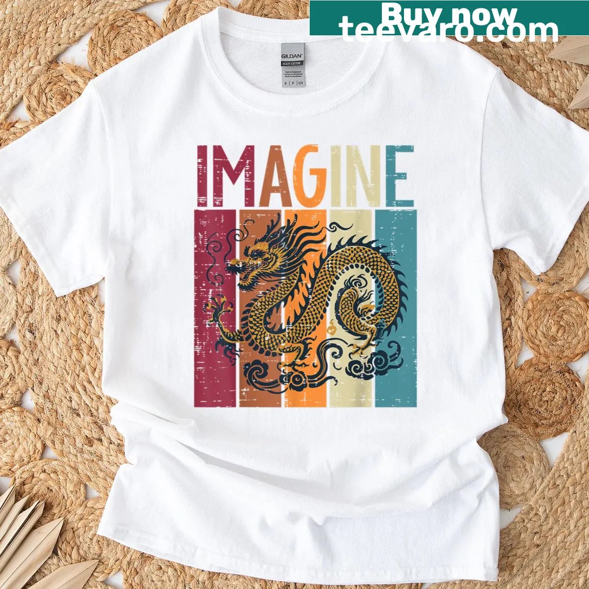 Japanese dragon retro fantasy t-shirt design — on a men's t-shirt