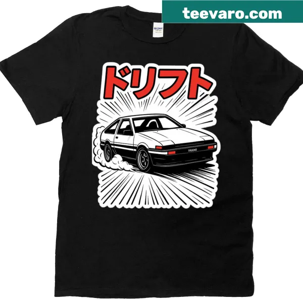 Illustrated t-shirt featuring a Japanese drift car design