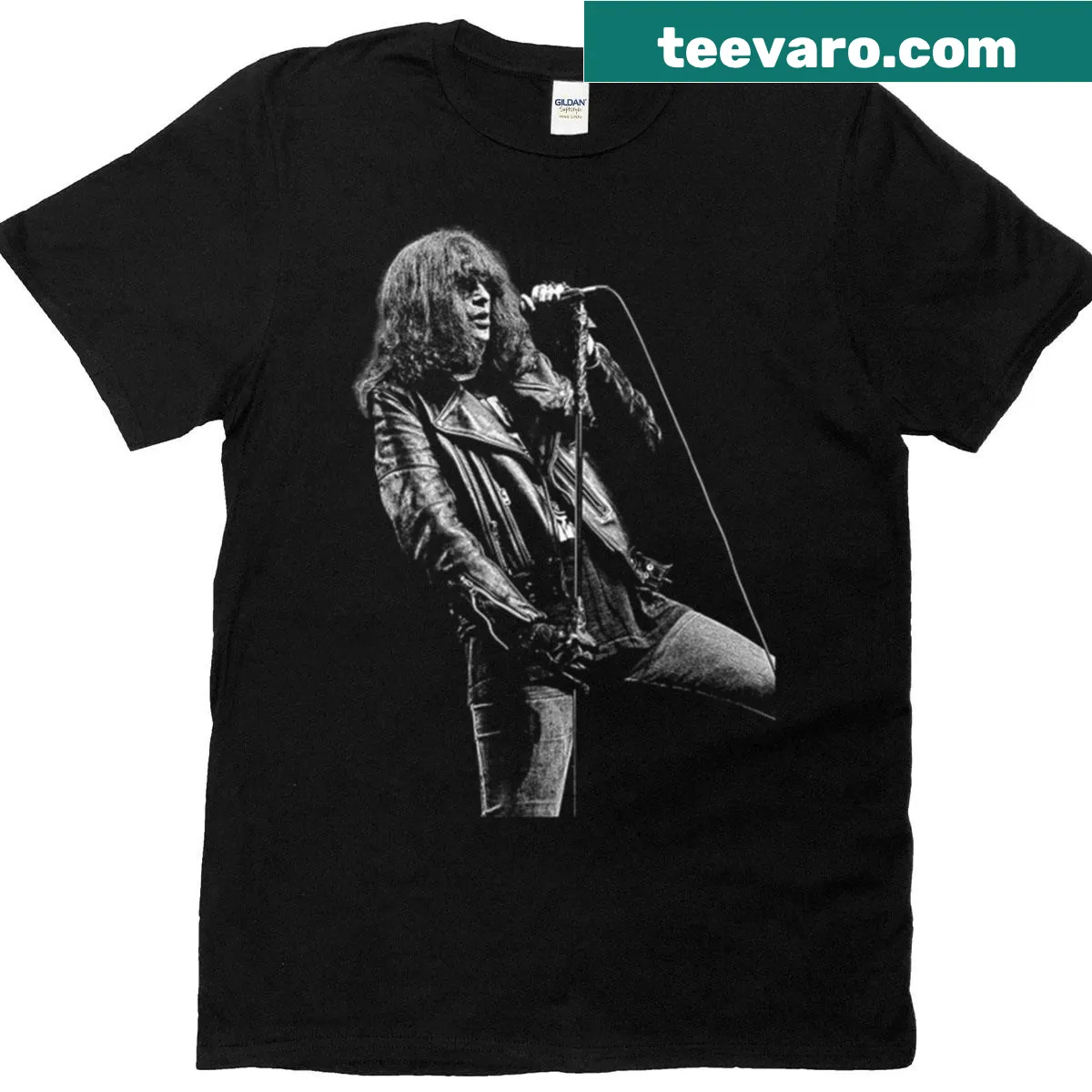 Stylish t-shirt featuring Joey Ramone design. — on a men's t-shirt