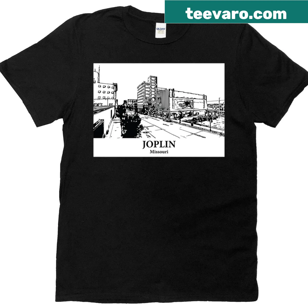 Typographic design featuring Joplin, Missouri on a t-shirt — on a men's t-shirt