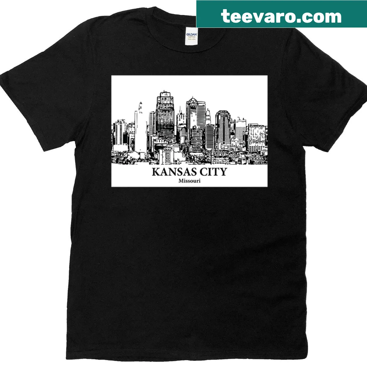 Kansas City Missouri T-shirt with bold typography — on a men's t-shirt