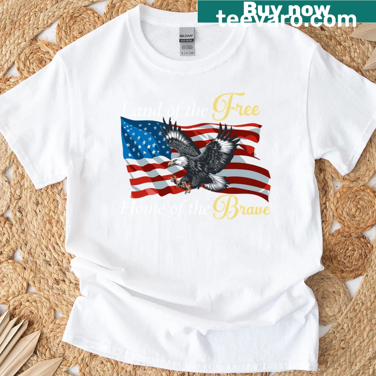 T-shirt featuring the American flag and eagle graphic. — on a men's t-shirt