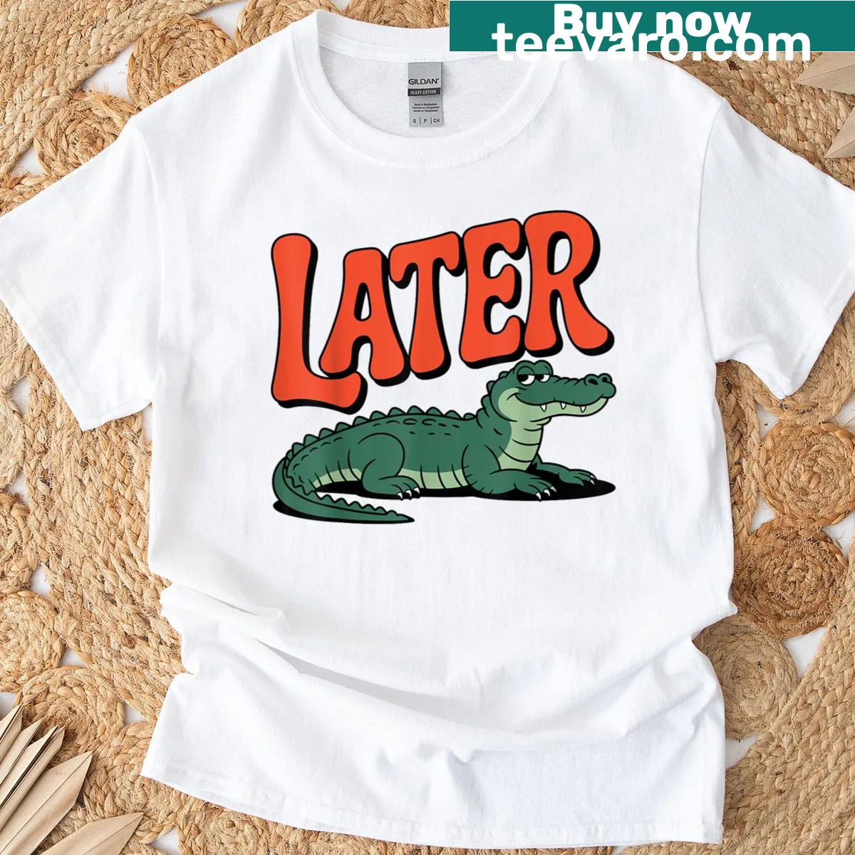 Vintage T-shirt featuring playful alligator graphic — on a men's t-shirt