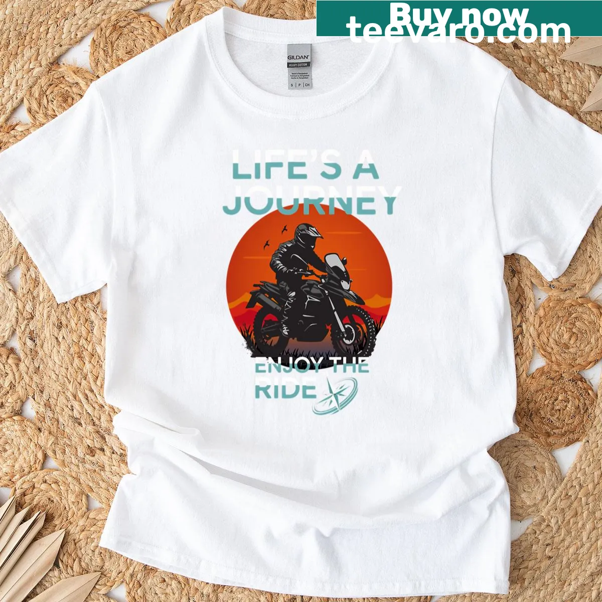 Inspirational t-shirt with 'Life's A Journey, Enjoy The Ride' text design — on a men's t-shirt