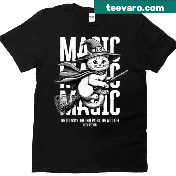 Illustration of a cat with the phrase 'The Old Ways' on a T-shirt