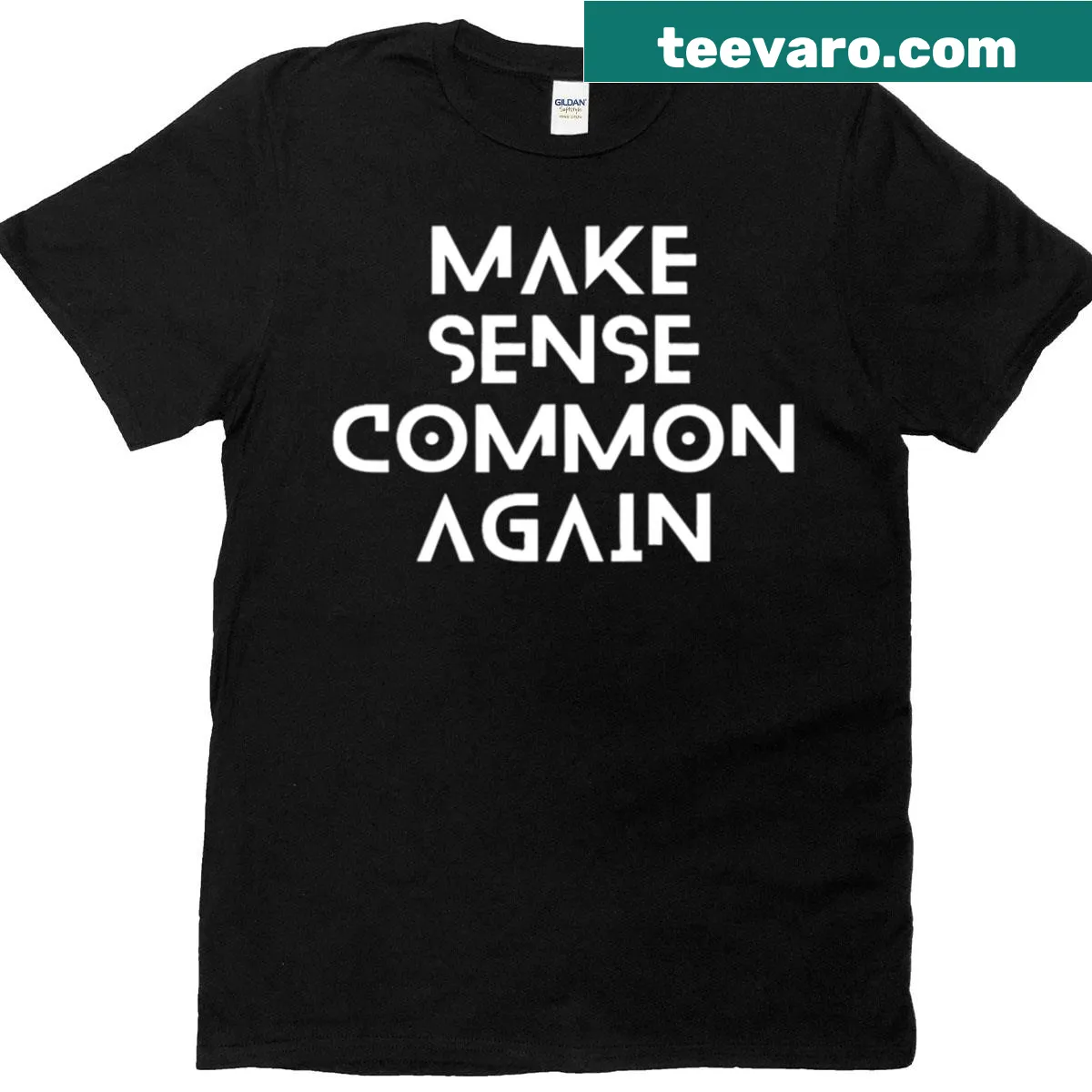 Vintage distressed t-shirt with 'Make Sense Common Again' text — on a men's t-shirt