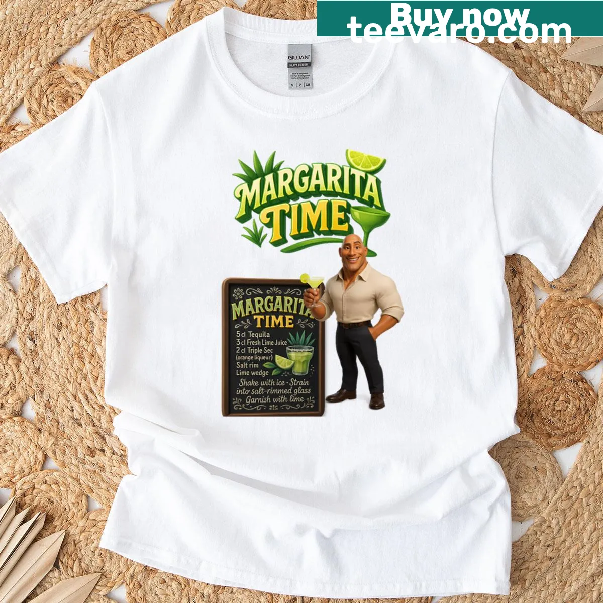 Retro cocktail poster summer T-shirt featuring a margarita — on a men's t-shirt
