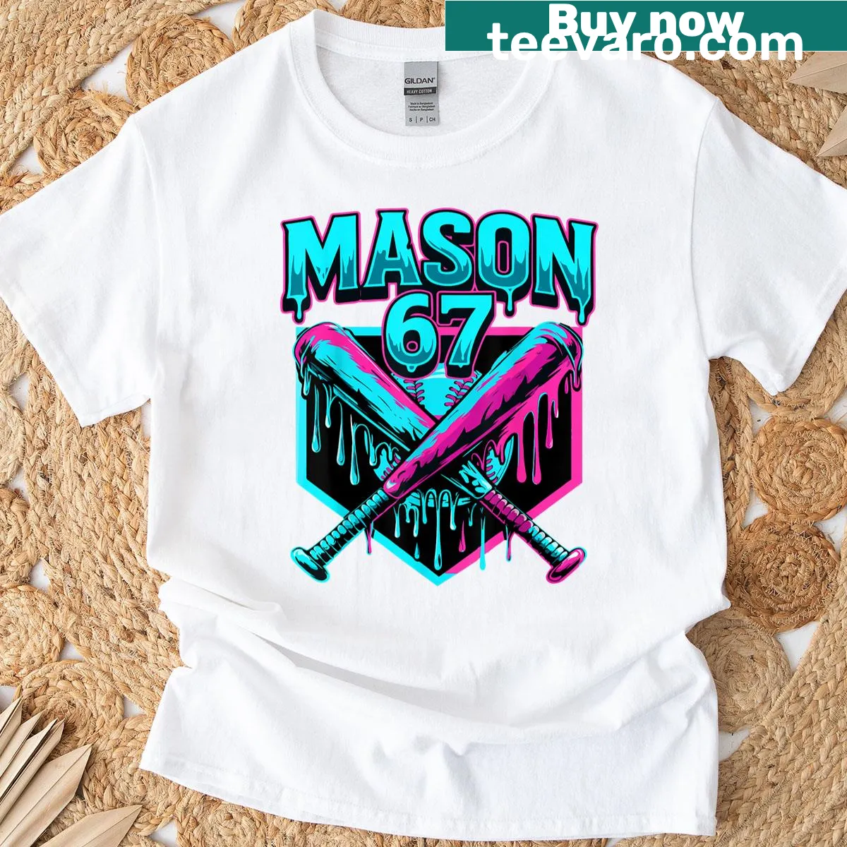 Funny ice cream and baseball themed T-shirt with cartoon graphics — on a men's t-shirt