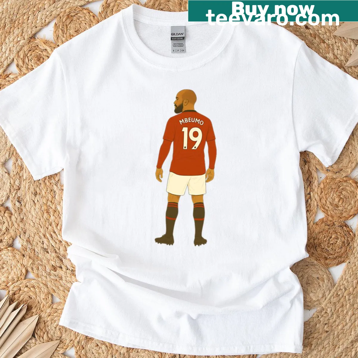 Mbeumo MUFC T-shirt with bold typography for football fans. — on a men's t-shirt
