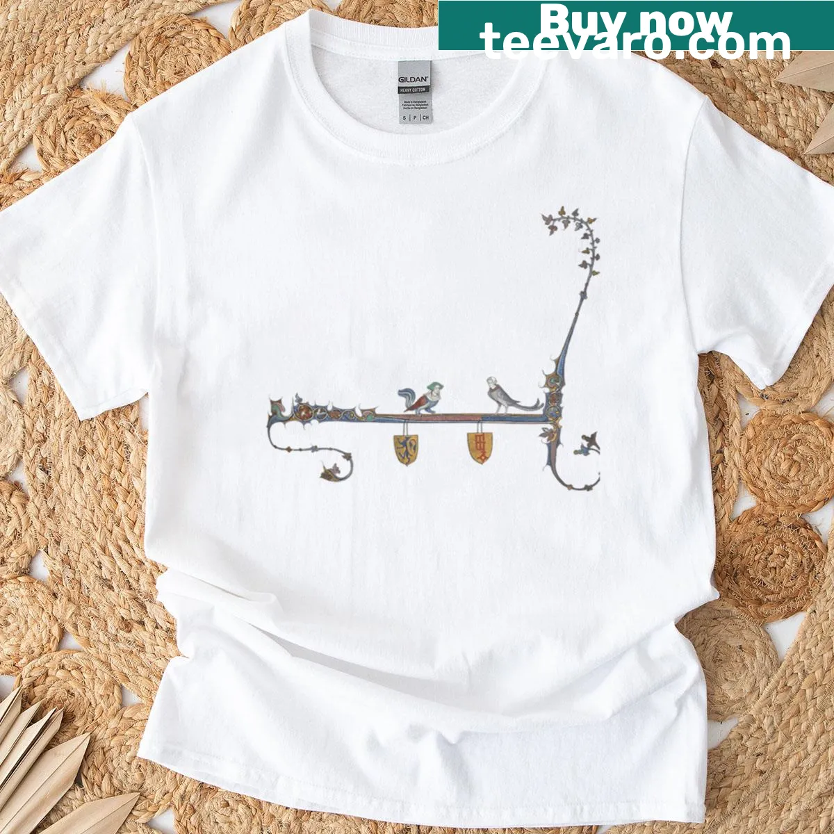 T-shirt featuring medieval marginalia illustrations of harpies — on a men's t-shirt