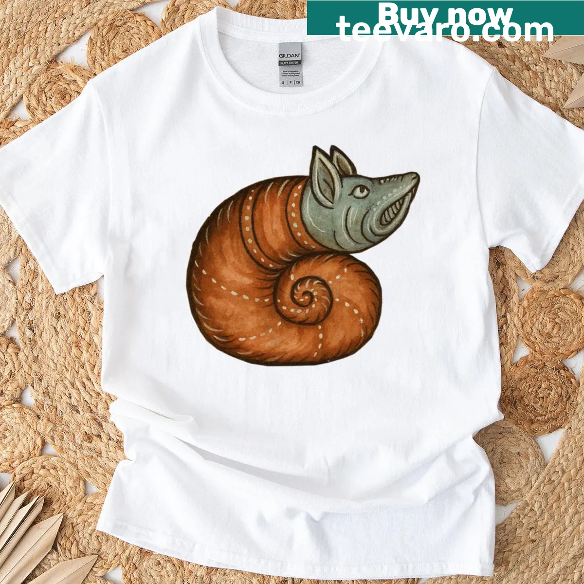 Oversized Medieval Snail-wolf hybrid T-shirt — on a men's t-shirt