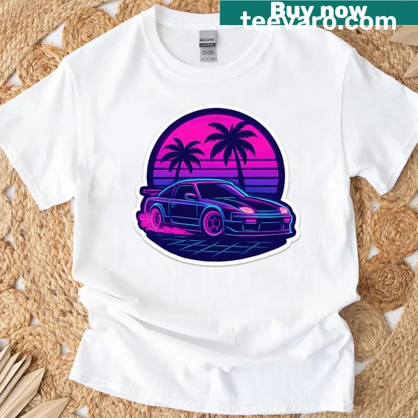 Retro drift car T-shirt reflecting Miami's vibrant automotive culture