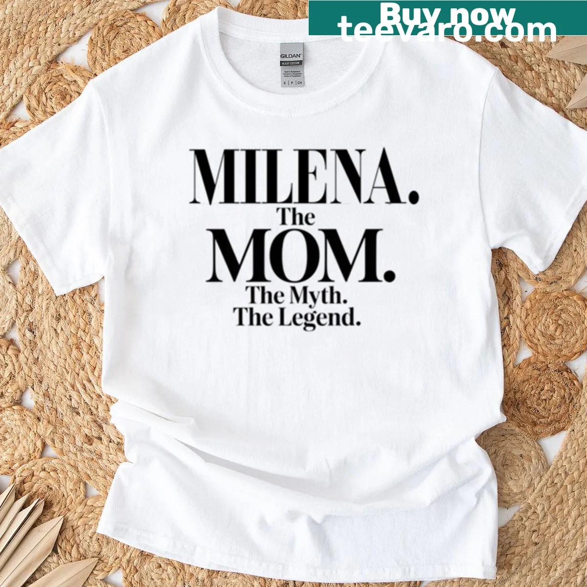 Funny quote t-shirt for moms with 'Milena The Mom The Myth The Legend' — on a men's t-shirt