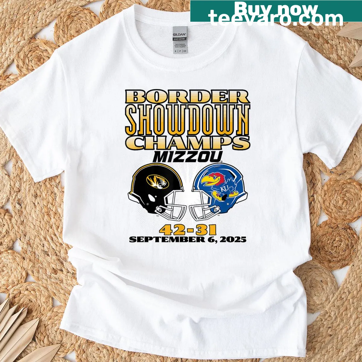 Missouri Tigers football T-shirt celebrating Border Showdown Champs — on a men's t-shirt