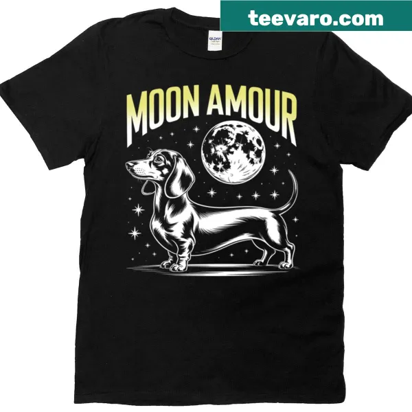 Celestial dachshund T-shirt with a whimsical moon design