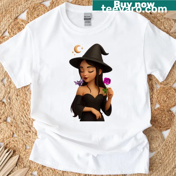 Enchanting T-shirt featuring a rose and bat design
