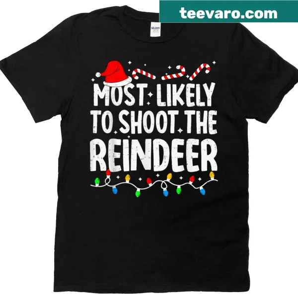 Matching family Christmas tee with humorous reindeer graphics.
