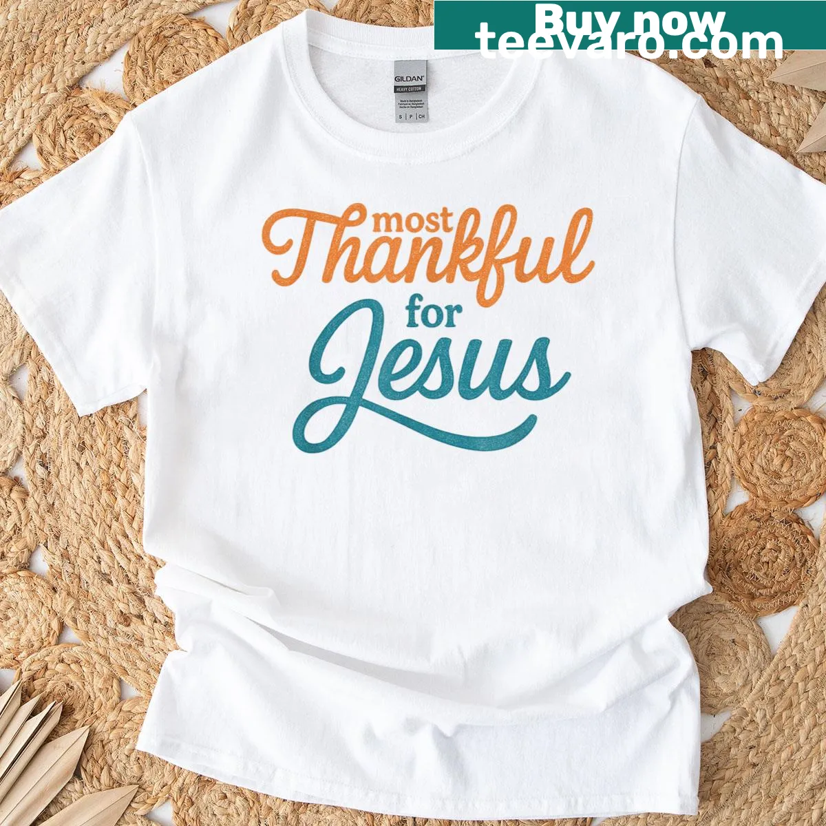 Thankfulness themed T-shirt with autumn and faith focus — on a men's t-shirt