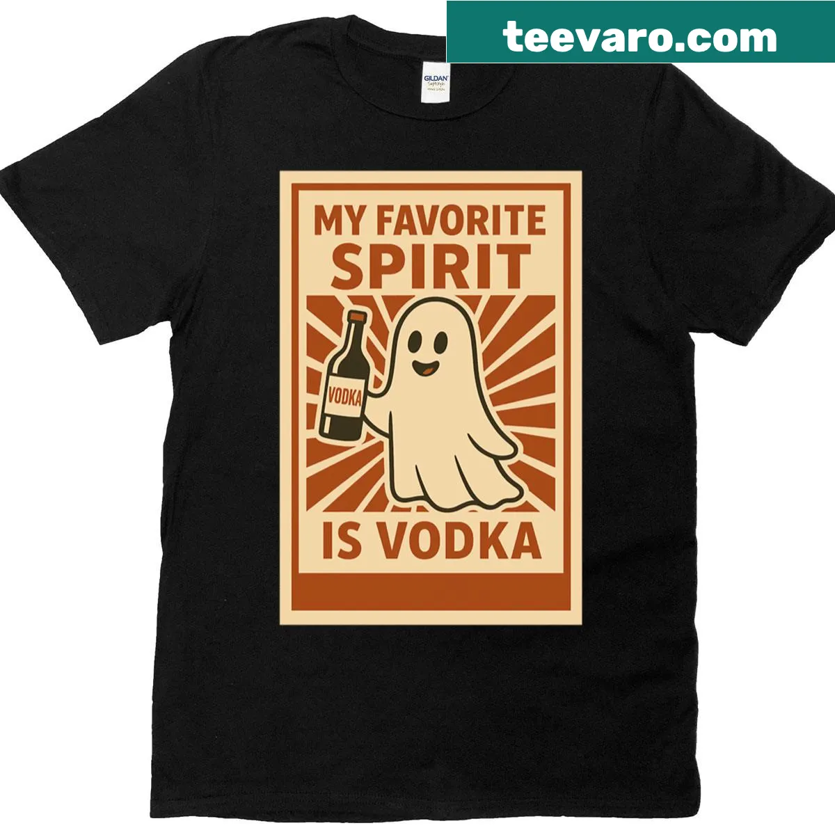 Funny t-shirt declaring vodka as the favorite spirit — on a men's t-shirt