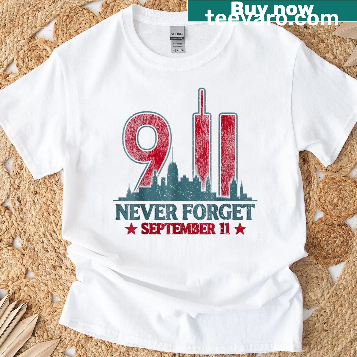 Memorial Day T-shirt featuring American flag design in remembrance of September 11 — on a men's t-shirt