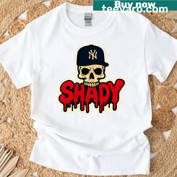 T-shirt featuring a whimsical skull with a New York hat illustration